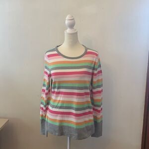 Vince Camuto gray pink white striped long sleeve sweater Size M NWT